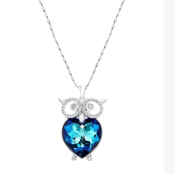 Lesa Michele Cerulean Blue Crystal And Silvertone Owl Pendant Necklace - Picture 1 of 6